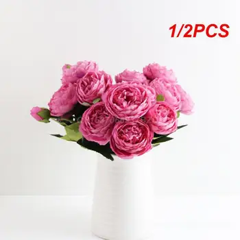 1/2 kom. 30 cm Ružičasta Svila Božur Buket od Umjetnog Cvijeća od 5 Velikih Glava i 4 Pupoljak Jeftini Lažni Cvijeće za Kućnu Svadbeni Nakit