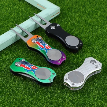 1 kom. Metalni sklopivi alat za golf s pop-tipkom i magnetnim шариковым marker Alat za čišćenje utora za loptice za golf
