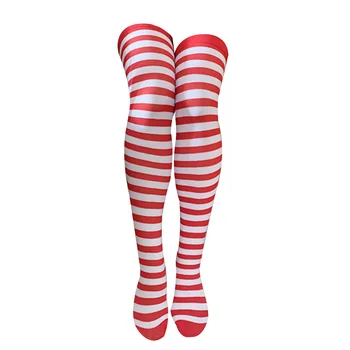1 Par prugasta božićnih čarapa do kukova, crvene, bijele golfs iznad koljena, Božićne čarape, Фестивальные nadkoljenice, Kostimi, pribor