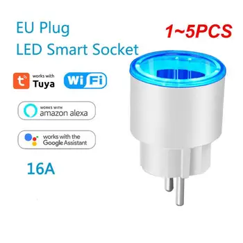 1 ~ 5PCS Tuya WiFi Smart Plug, Daljinsko glasovno upravljanje, Intelektualno utičnica 16A EU RGB monitora napajanja, Rad s Alexa