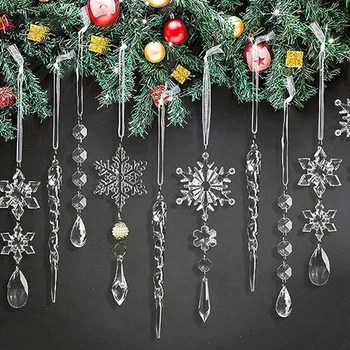 10шт akrila za umjetne icicles, božićne privjesci u obliku pahulja, Božićno drvce, Viseće dekoracije u obliku icicles, Skup božićnih ukrasa, Jednostavan za korištenje