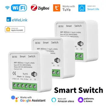 16A Tuya WiFi, ZigBee Smart Switch Modul Mini-2-полосного Upravljanje Timer Bežični Prekidač Prekidač za Upravljanje Preko Alexa eWeLink Siri HomeKit