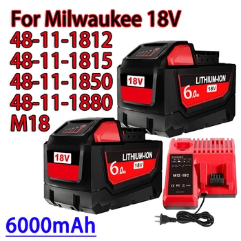 18 U Za Milwaukee M18 Baterija M18B6 XC 6.0 Ah Li-Ion 48-11-1860 48-11-1852 48-11-1850 48-11-1840 Baterija električnih alata 18 U Punjač