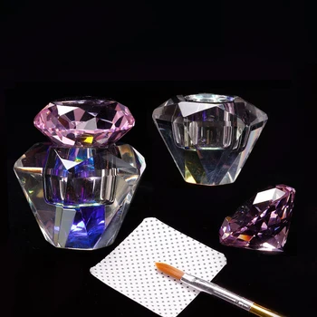 1pc Transparentno Dijamant Šestokutno Kristalnu čašicu Dazzle Nail Art, Akril, Držači za tekućine s poklopcem, čaša za pranje kistova za nail art