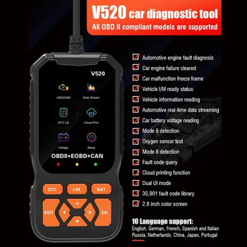 2.8-inčni Univerzalni OBD-Skener V520 Dijagnostička Automatska Provjera Kvara Motora Čitač Koda Pogreške Tester Baterija za Čitanje Podataka o Pogrešnog automobila