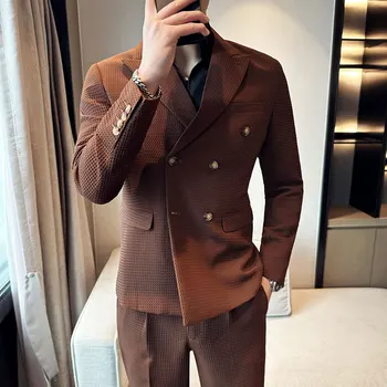 2023 Novi modni univerzalni odijelo (odijelo + hlače u zapadnom stilu), muške poslovne lijep двубортный odijelo za odmor, komplet od dva predmeta, M-4XL