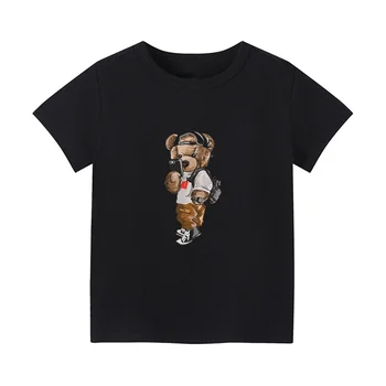 2024 Dječje majice s cartoonish po cijeloj površini za dječake i djevojčice, dječje majice sa smiješnim medvjedom, dječje ljetna majica okruglog izreza