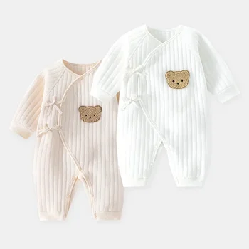2024 Proljeće-jesen odjeća za novorođenčad djevojčice i dječake, pletene kombinezon za bebe, mekan kombinezon dugih rukava od 100 pamuk, monotone body