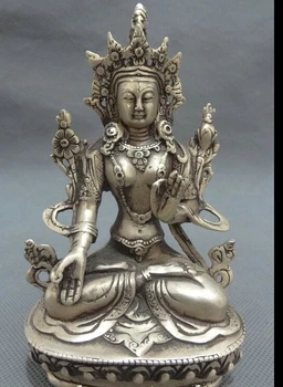 21 cm/14 cm Tibetanski Silver Budistički Set za zaštitu Od Джосса, Lotos, 7 Očiju, Bijeli Kip Buddhe Tare, 2 boje na izbor