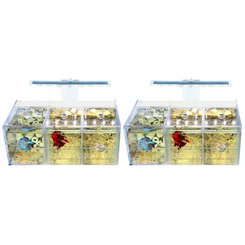 2X akvarij led akril akvarija Betta Fish Tank Set, mini-društvene filteri za vodene pumpe s pozadinskim osvjetljenjem-trostruki