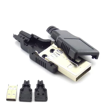 3 u 1 USB Konektor tipa A s priključkom 2.0, 4-pinski utikač s crnim plastičnim poklopcem, priključak tipa lem 