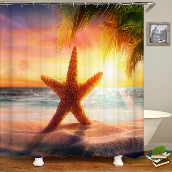 3D zavjese za tuširanje Različite krajolike plaže u sumrak na zalasku sunca S po cijeloj površini mora Zavjesa za kupaonicu Vodootporni Poliester Home dekor 180x180 cm