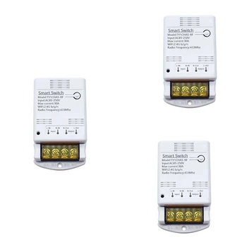 3X Relejni modul Tuya Wifi 30A 85-250 U Smart Switch DIY 433 Mhz RF-kontroler, program, Vrijeme voice releja, daljinsko upravljanje