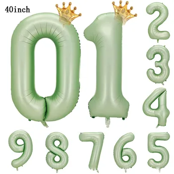 40 cm Znamenki 0-9 Boja Avokada Digitalni Aluminijska Folija Balon Crown Utakmice Maslinasto-Zeleni Balon za uređenje Rođendan