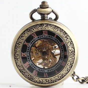 5PCS Luksuzni Berba Kvalitetne Mehaničke Džepni satovi za muškarce sa rimskim brojevima sa lasersko graviranje Mens-privjesak, Lanac, Gospodo sat