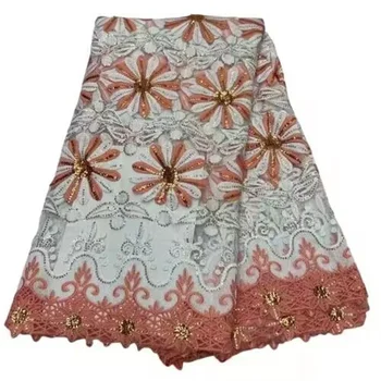 Afrička cvjetne čipke tkanine, šljokice 2023 Ružičasta / bijela, Kvalitetna čipka, čipka tkanine s Nigerijske vez Za vjenčanje šivanje