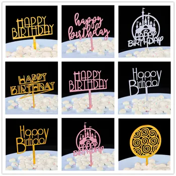 Akril Zlatno-ružičasta десертный kolač Castle happy Birthday cake topper sa zastavom za ukrašavanje torte child Happy Birthday cake topper
