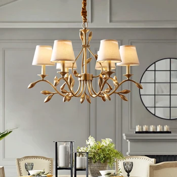 Američki luksuzni Bakar lusteri E14, Zlatni luster za dnevni boravak, Vrećaste nijanse, Led viseće svjetiljke u cvjetnim stilu.