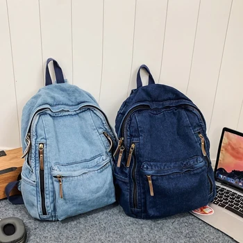 Annmouler Novi trendi ženski ruksak Velikog kapaciteta, traper ruksak s više džepova, školska torba za studente