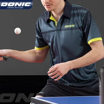 Autentična majica za stolni tenis s okruglog izreza i lapels DONIC, Muška Ženska Prozračna majica za ping-pong kratkih rukava, Быстросохнущая sportska majica