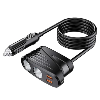 Auto punjač Quick Charge 3.0 snage 120 W, 2-stazni razdjelnik, produžni kabel adaptera za napajanje sa dva USB priključcima za dvr, telefon