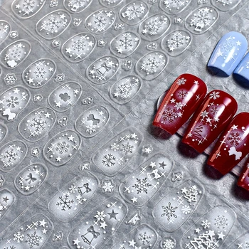 Bijeli božić naljepnice za nokte na 3D-ljepljive osnovi, выдалбливают naljepnice u obliku pahulja Za zimski dizajn noktiju