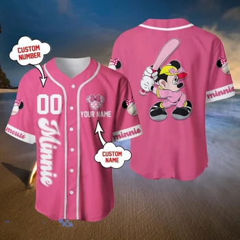 Bijelo-roza odjeće s likovima iz crtića Disney, bejzbol majice na red za muškarce i žene, majice