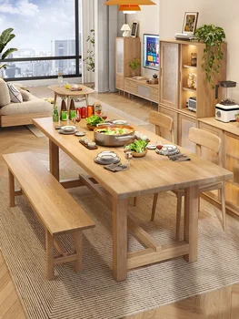 Blagovaona stol, stol od punog drveta, pravokutni brvnara stol u stilu velike zajednice, čaj stol, ugrađeni otok dvojne namjene u japanskom stilu