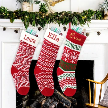 Božićne čarape Pletene Božićne čarape s vezenim imenom Novi Božićni poklon paket Sretan Božić Poklon čarape Potrošni materijal