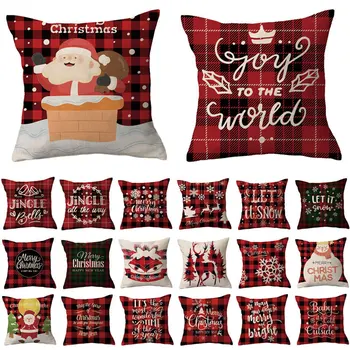 Božićni cover za svoj jastuk, jednostavne jastučnice s uzorkom 45x45 cm, Božićne ukrase, Svijeće, Ptica, cvijet, Lanena jastučnica