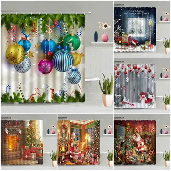 Božićni komplet za zavjese za tuširanje, Božićno drvce, Poklon kutija, pozadina za zurke, dekor, plakat, Zaslon za kupatilo, Prati s kukicama