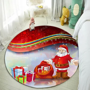 Božićni okrugli tepih, Crveni Djed Mraz, Tepisi za spavaće sobe, tepih za uređenje dnevnog boravka s cartoonish po cijeloj površini, Protuklizni tepih za igre u dječjoj sobi R