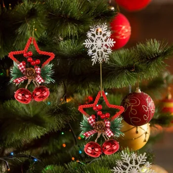 Božićno ovjes-zvono u obliku petokrakom zvijezde, ukrasi za Božićno drvce, luk, zvončić, rekvizite za prozore, metalne zvona za božićni dekor