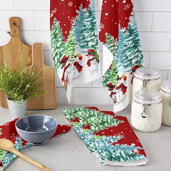 Božićno pahuljica, Bora, Snjegović, crvene maramice za čišćenje od mikrovlakana, ručnici, Kuhinjska, posuđe za kuhinju, kućni ručnik za sušenje