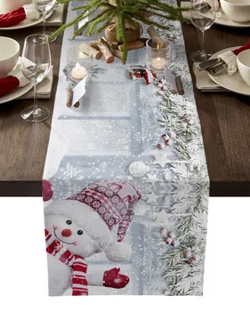 Božićno zima ledena scena, sobna traka sa снеговиком, Svadbena dekoracija, stol pjesma, Dekor božićnog stola, Pamučna posteljina stolnjak