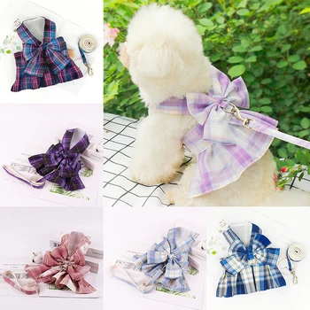Checkered haljina za pas, kravata, Шлейка, remen, set za male pse, mačke, djevojke slatka princeze, štenci, kunića, Chihuahua, Yorkshires, odjeću