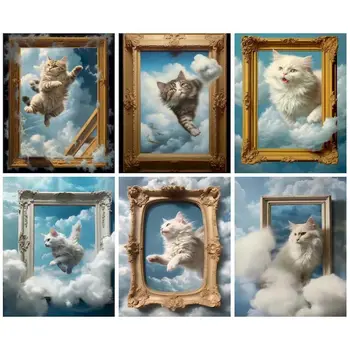 CHENISTORY Diy Frame Paint By Number Mačka U Okvir Za Sliku Zidni Umjetnička Slika Po Brojevima Akril Slika Na Platnu Za ukras