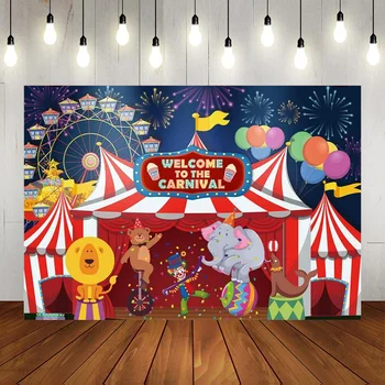 Cirkus Karneval pozadina Životinja ukras zurke noćni pogled Wheel vatromet banner Sretan Rođendan Slatka dječaci i djevojčice