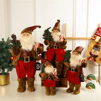 Crveno-smeđe ukrasi Djeda Mraza, slatka stoji lutka, Božićni poklon za lutke, Božićni ukrasi, pribor za blagdanske zabave