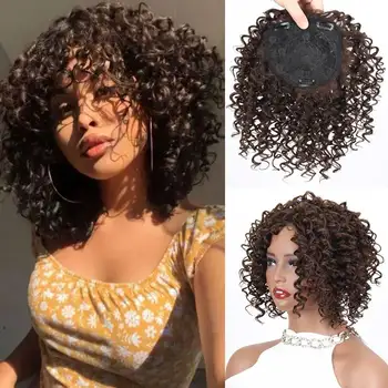 Curly čipke, perika, топперы za kosu za crne žene, 7-inčni mekana crna kinky afro perika, srednji dio vlasulja, pun i mekan sintetičkih perika