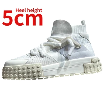 Dizajnerske cipele s visokim берцем za muškarce, za proširenje rast na 5 cm Univerzalni casual cipele za bijele ploče za proširenje rast, mondeno cipele za tatu, muška