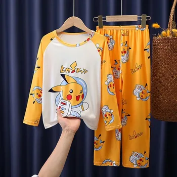 Dječje пижама s pokemon Pikachu, tanka пижама unisex s dugim rukavima, studentski odgovaraju za kućnu održavanje cartoonish po cijeloj površini