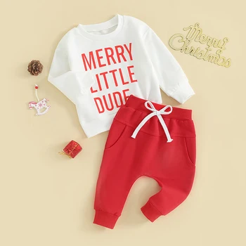 Dječji božićni ukrasi, majica sa буквенным po cijeloj površini za novorođenčad, komplet od veste i hlače dugih rukava i okruglog izreza za malu djecu, kostime iz 2 predmeta