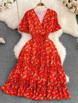 Donje ljetna haljina, novo retro s V-izrez, smještaj za cvjetnih haljina trapeznog oblika, elegantan, закрывающее struka, tanak i velika haljina d2880