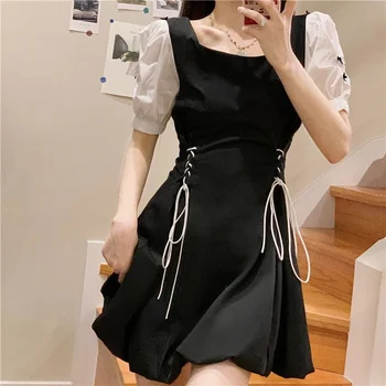 Donje mini-haljina čipka-up, kratke Korejski moderan vintage haljine za maturalne večeri, party, rođendan za djevojke, ljetna odjeća Fairycore 2022