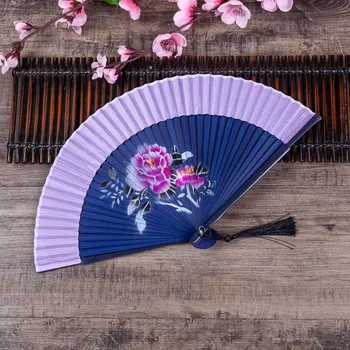 Drevni kineski bambus ventilator, japanski svila sklopivi ventilator, cvijet, ptica, ljepota, klasični plesni ventilator, Elegantan ženski ventilator, uređenje kuće