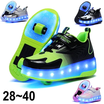 Dva kotača Dječje cipele za valjkasti konji s led pozadinskim osvjetljenjem Za djecu, Dječake i djevojčice Sjajni sportski Sjajni tenisice Skateboard USB punjenje