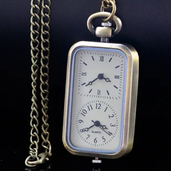 Džepni sat s pravokutnom dvojezični dizajnom, starinski brojčanik s arapskim i rimskim brojevima, kvarcni sat-privjesak, poklon sat