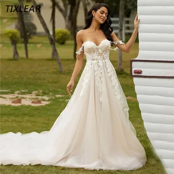 Elegantna vjenčanica TIXLEAR s otvorenim ramenima, bez rukava, aplikacija, svadba haljina od tila, dužine do poda, Vestidos De Novia