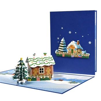 Glazbena božićna razglednica sa zlatnim slovima, 3D Trodimenzionalni božićno drvce, snijeg